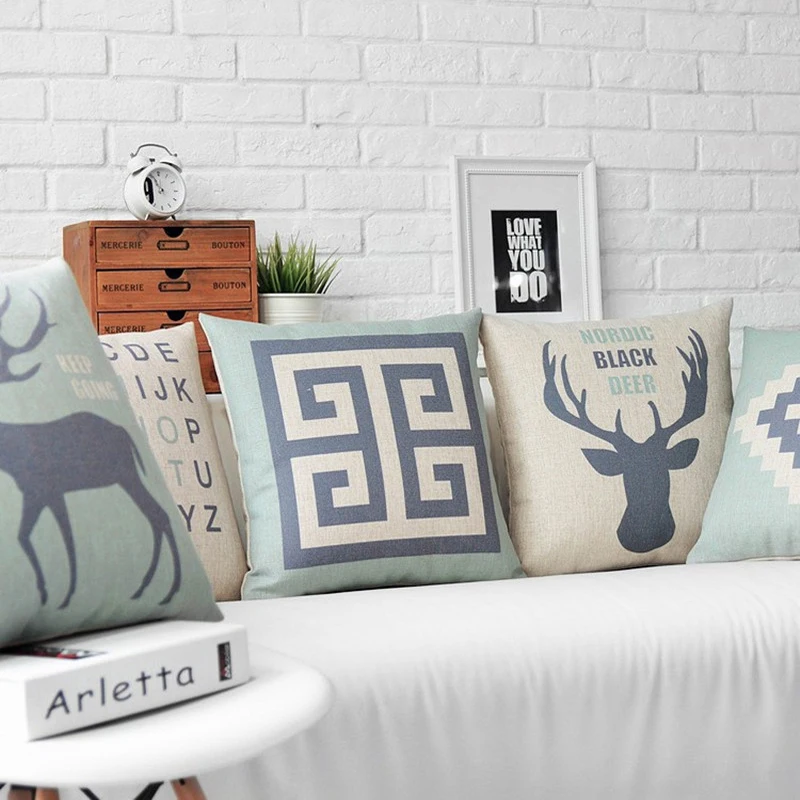 

Nordic style Deer Cushion For Sofa Car Geometric Figure Printed Decorative Pillowcase Chair Cushion Home Decor Cushion Cover