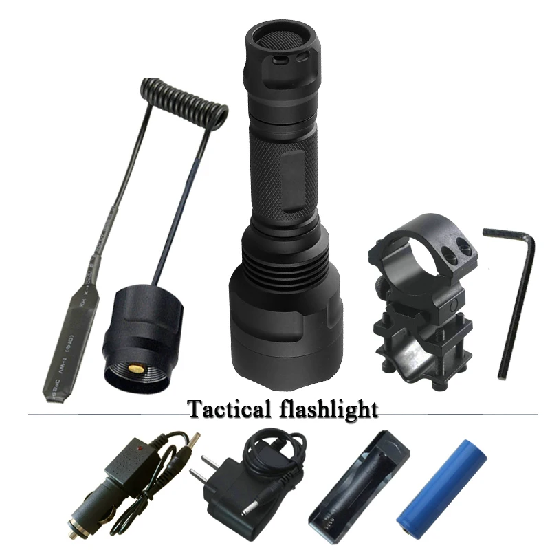 

l2 Tactical flashlight spotlight hunting flashlight 1 or 5 mode xml t6 18650 charge waterproof torch Bicycle Light lampe torche