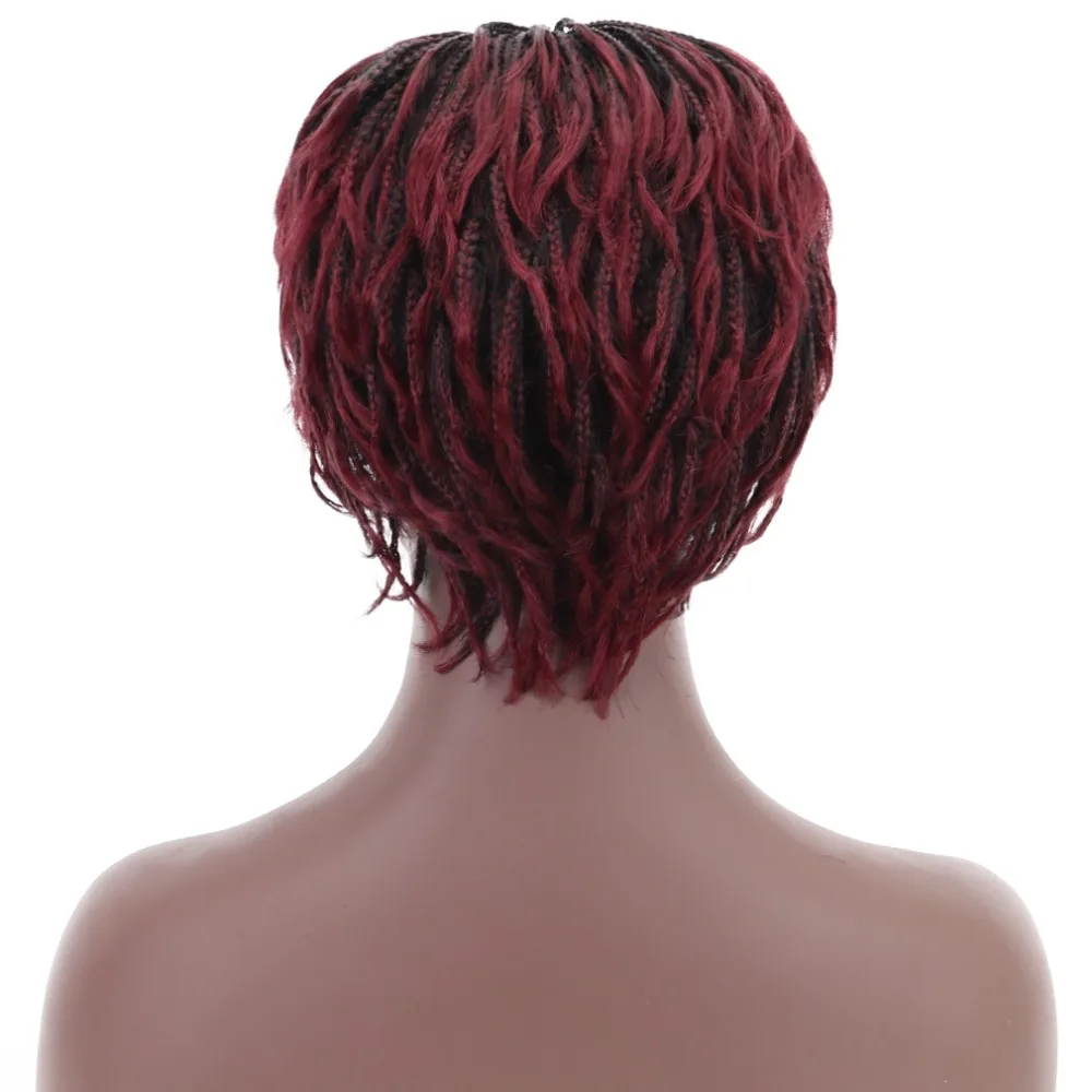Pelucas trenzadas cortas de 12 pulgadas para mujeres negras de pelo sintético Cosplay Peluca de mujer africana americana con flequillo resistente al calor Pelucas trenzadas cortas de 12 pulgadas para mujeres negras de pelo sintético Cosplay Peluca de mujer africana americana con flequillo resistente al calor