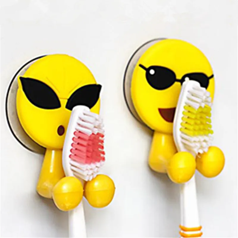 

2PCS Cute Expression Sucker Toothbrush Holder Bathroom Cartoon Toothbrush Rack Toothbrush Holder Bathroom Decoration Accessories