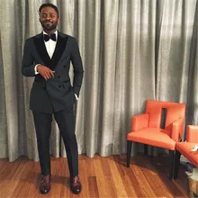 Темно-серый двубортный индивидуальный заказ мужской костюм для свадьбы из 2 предметов(куртка+ брюки+ галстук) мужской костюм Trajes De Hombre Блейзер 120