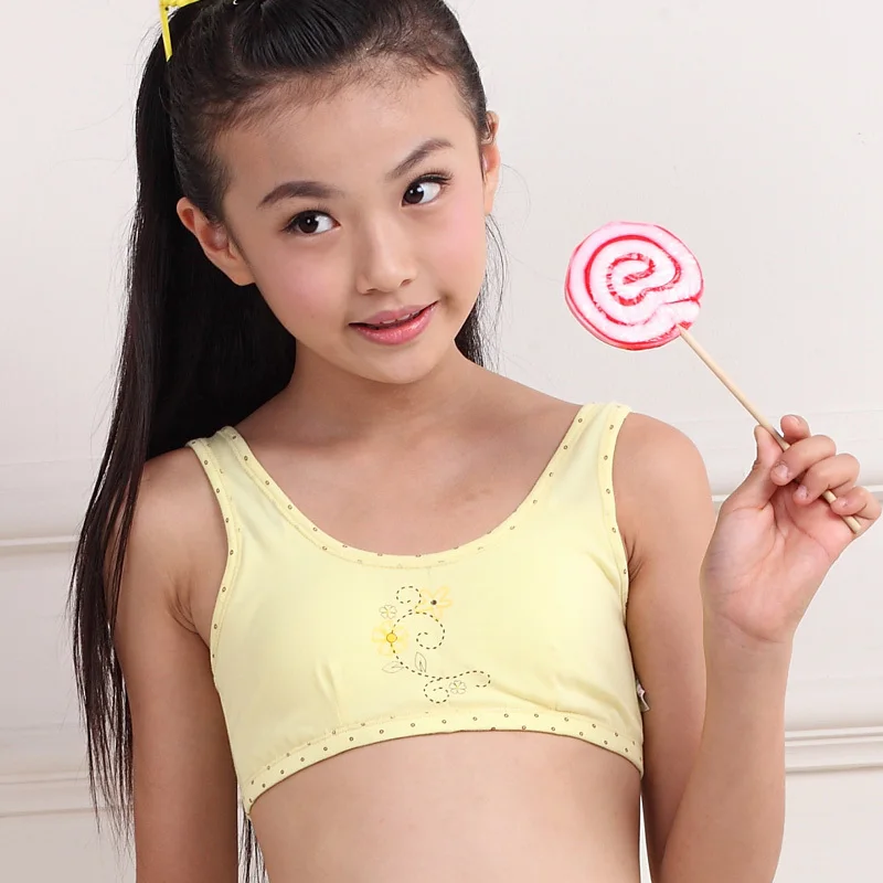 Cotton Training Bras for young kid girls 8-16 years old children bra with  wireless and removable thin pad two hooks