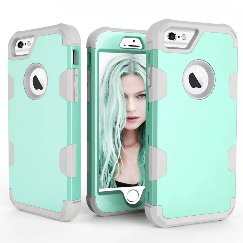 

3-in-1 Dual Layer PC+Silicon Shock Resistant Phone Cases for iPhone 6 iPhone 6s Contrast color & Lifted Bezel Design Phone Cases