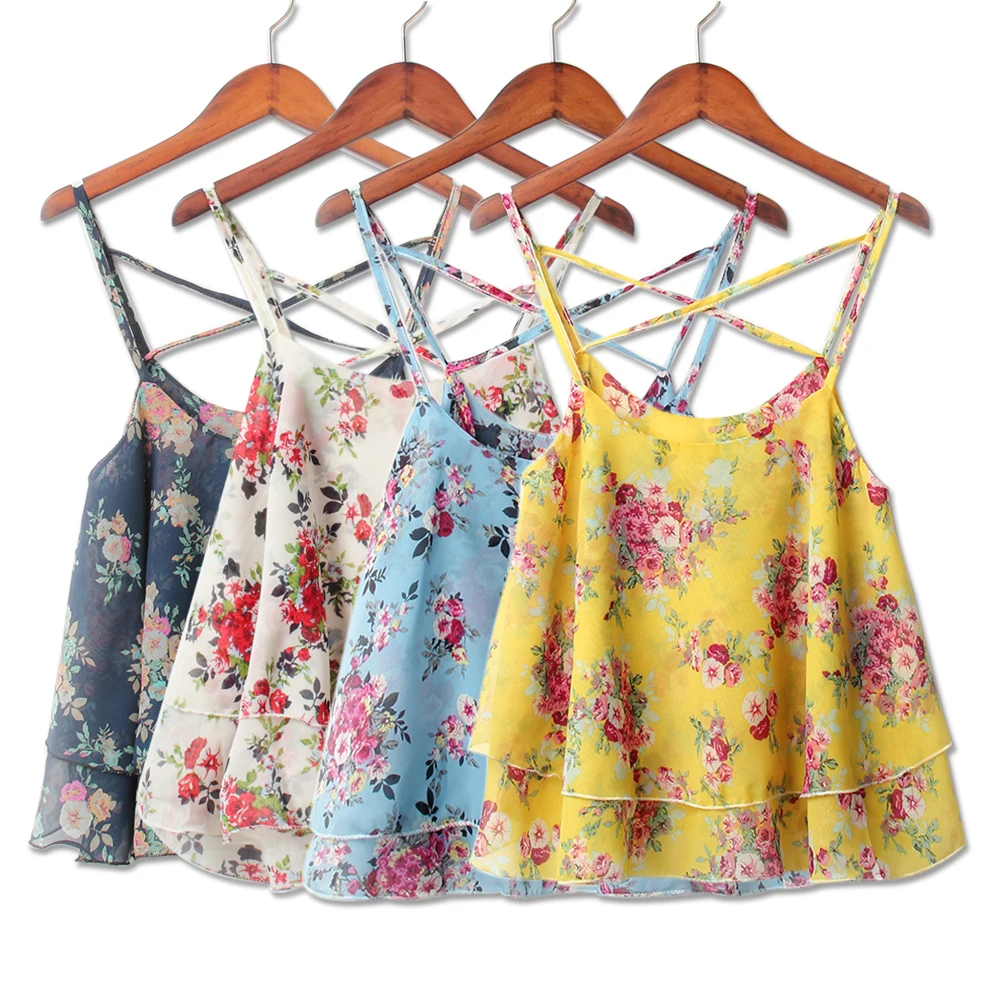 2018 New Hot 4Colors Women Summer Strap Floral Print