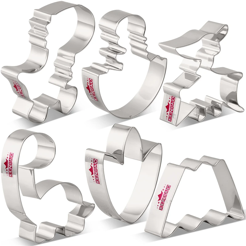 

KENIAO Dinosaur Cookie Cutter Set - 6 PC - T-Rex,Brontosaurus,Dinosaur Foot,Pterosaur, Volcano and Dino in Egg - Stainless Steel