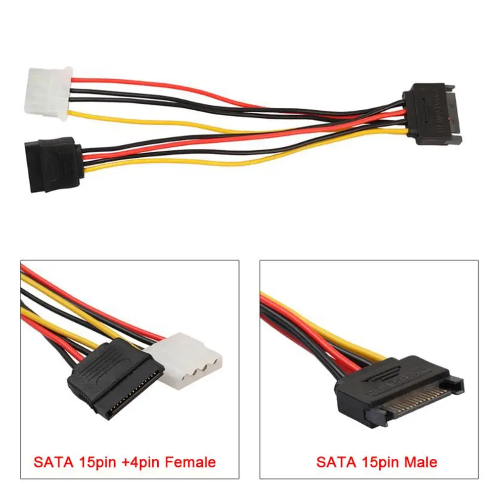 Hot Sale 15Pin SATA Male to 4Pin IDE Molex Female + SATA Female Power