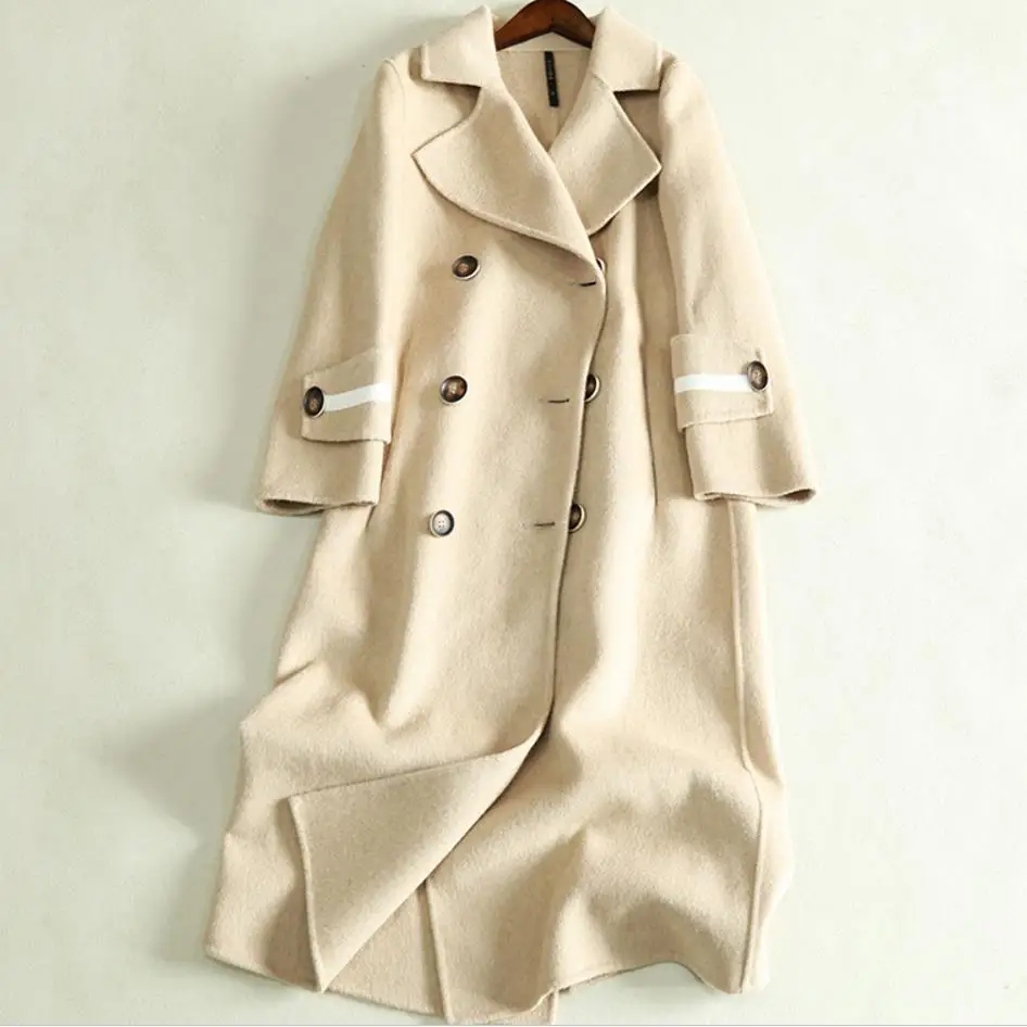 2018 winter fashion Women Woolen Coat Double-Sided Cashmere double breasted Medium Length Wool coat