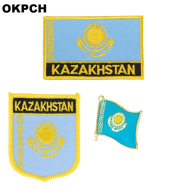 Kazakhstan flag патч значок 3 шт. набор патчей для одежды DIY украшения PT0072-3