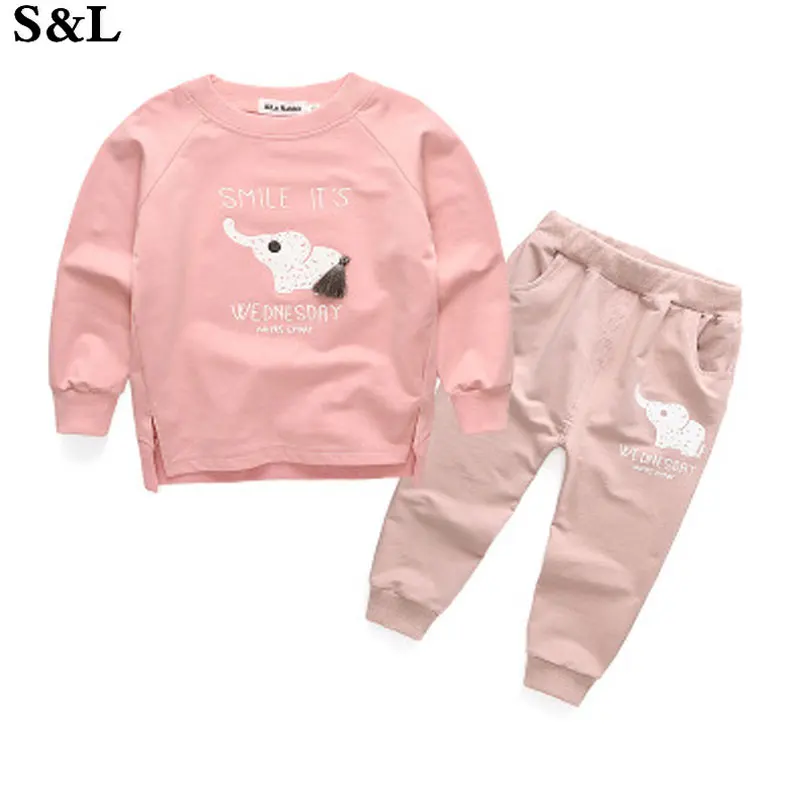 

Boys and girls sports suit 2016 autumn new style elephant print long-sleeved sweater trousers two-piece children's clothing tid