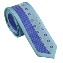 Coachella Галстуки aqua с голубой Florals/в полоску Панель граничит Дизайн галстук микрофибры узкий галстук 6 см