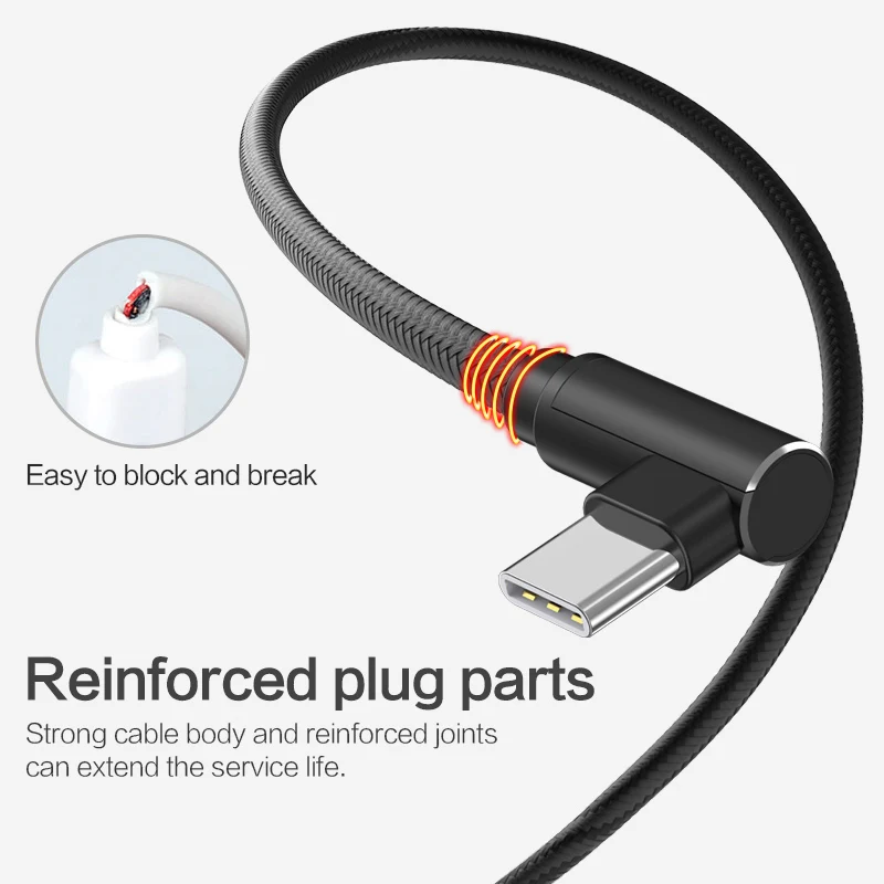 Кабель SmartDevil USB Type C 90 градусов для Samsung Galaxy S8 S9 Xiaomi A1 нейлоновый плетеный шнур