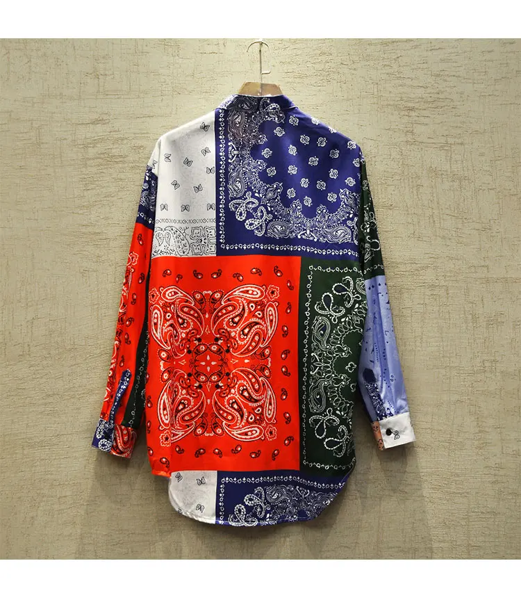 Men's Casual Shirt Camisa Masculina Hip Hop Patchwork Printed Long Sleeve Spring Summer Shirts Men National tide Fashion