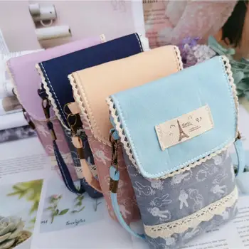 

Fashion Popular Cartoon Rabbit Women Cotton Linen Crossbody Shoulder Bag Phone Holder Pouch
