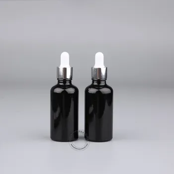 

20 x 50ml Black Essential Oil Bottle 50cc Empty Packaging Glass Containers With Dropper Glass Vials For Liquid Free Shipping