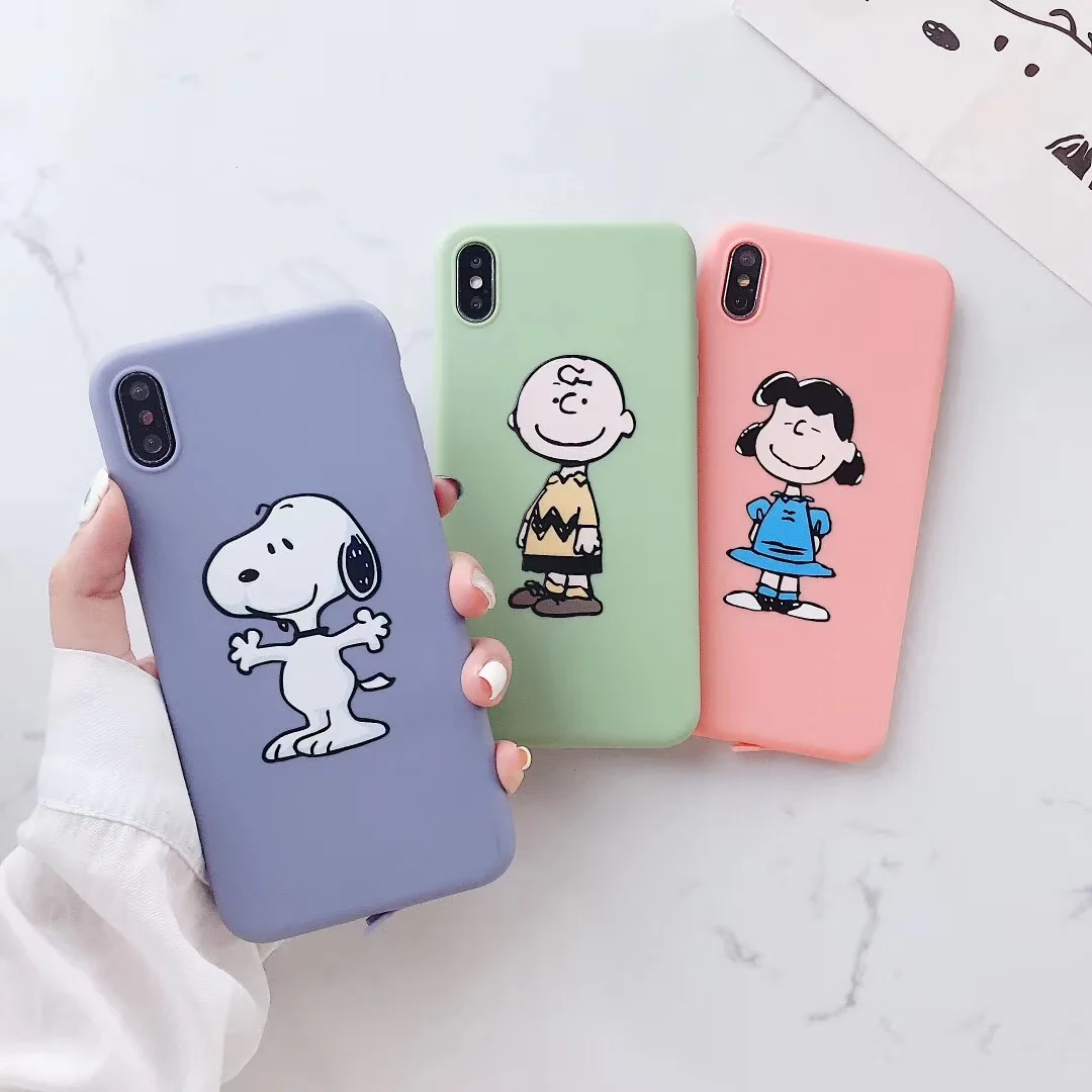 

Japan cartoon anime Charlie Brown Lucy phone case For iphone Xs MAX XR X 6 6s 7 8 plus cute puppy painted candy soft TPU Cover