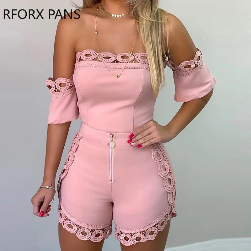 

Off Shoulder Hollow Out Lace Detail Romper Casual Look For Women 2019