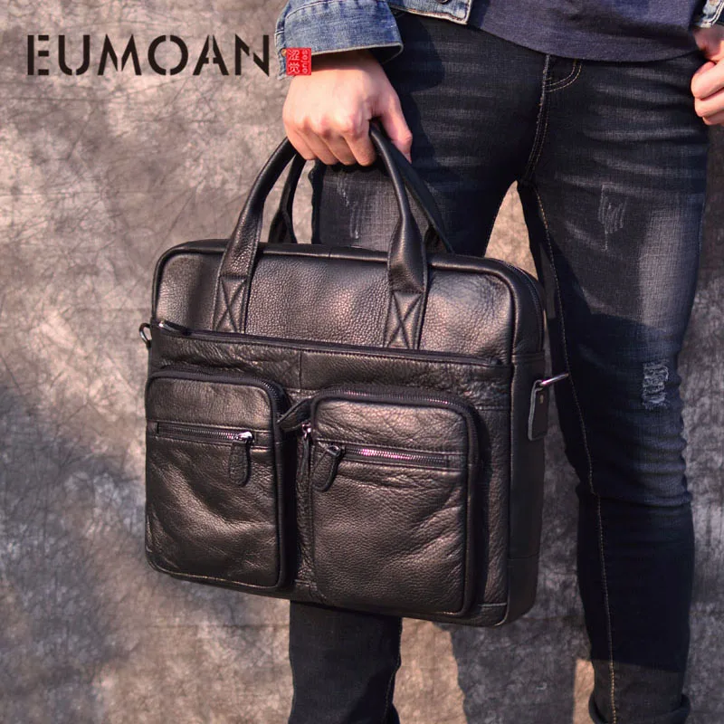 EUMOAN رجل الأعمال حقيبة جلدية أصلية 17 ''محمول حمل حقائب للرجال Crossbody الأزياء حقيبة الذكور حقيبة ساعي بريد للرجال