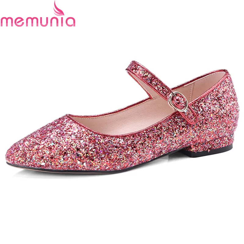 

MEMUNIA new fashion low heel pointed toe buckle mary janes women shoes spring autumn leisure solid single shoes plus size