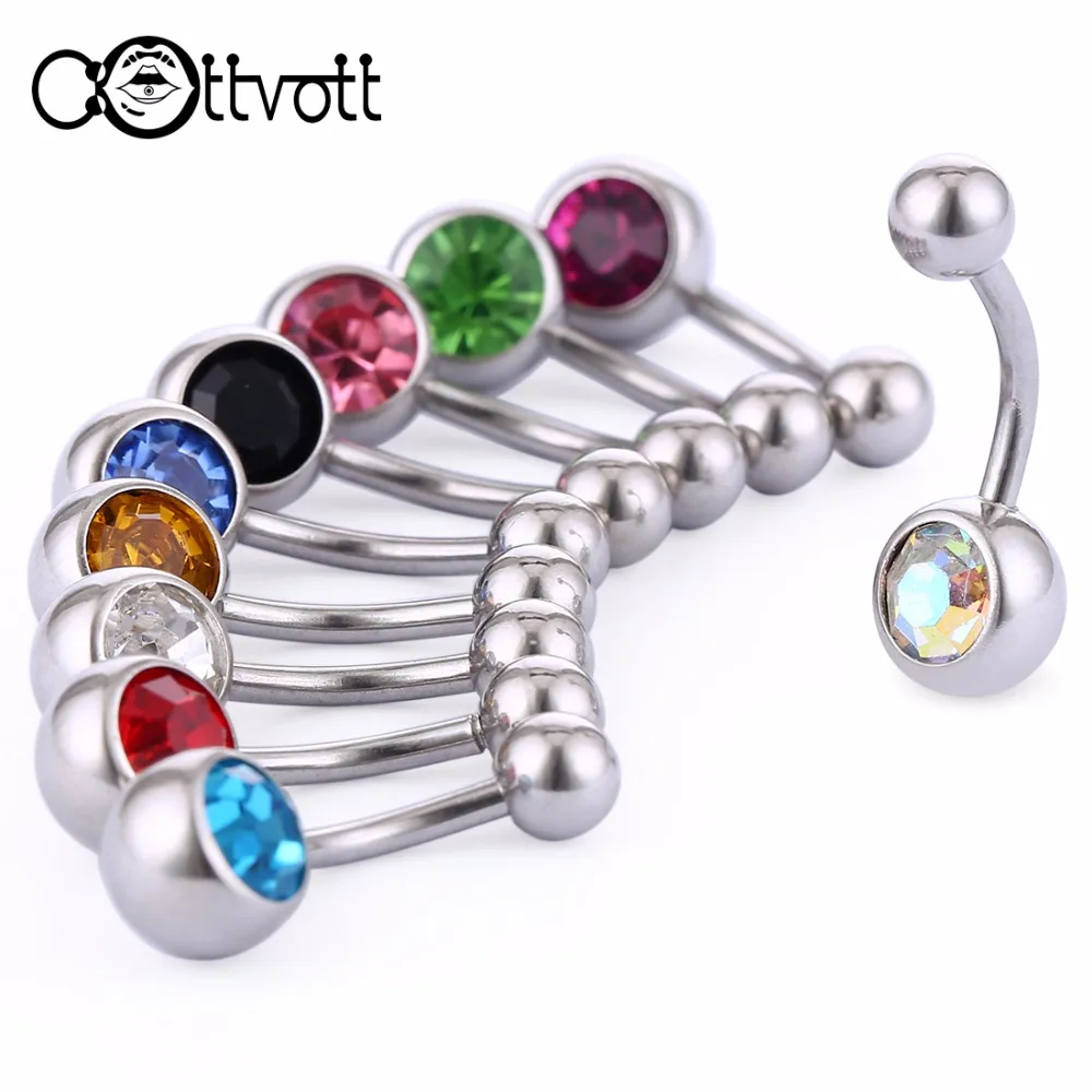 

10 Colors Mixed Crystals Belly Rings Piercing Navel Womens Simple Belly Button Rings Stainless Steel Barbell Body Jewelry DQ59