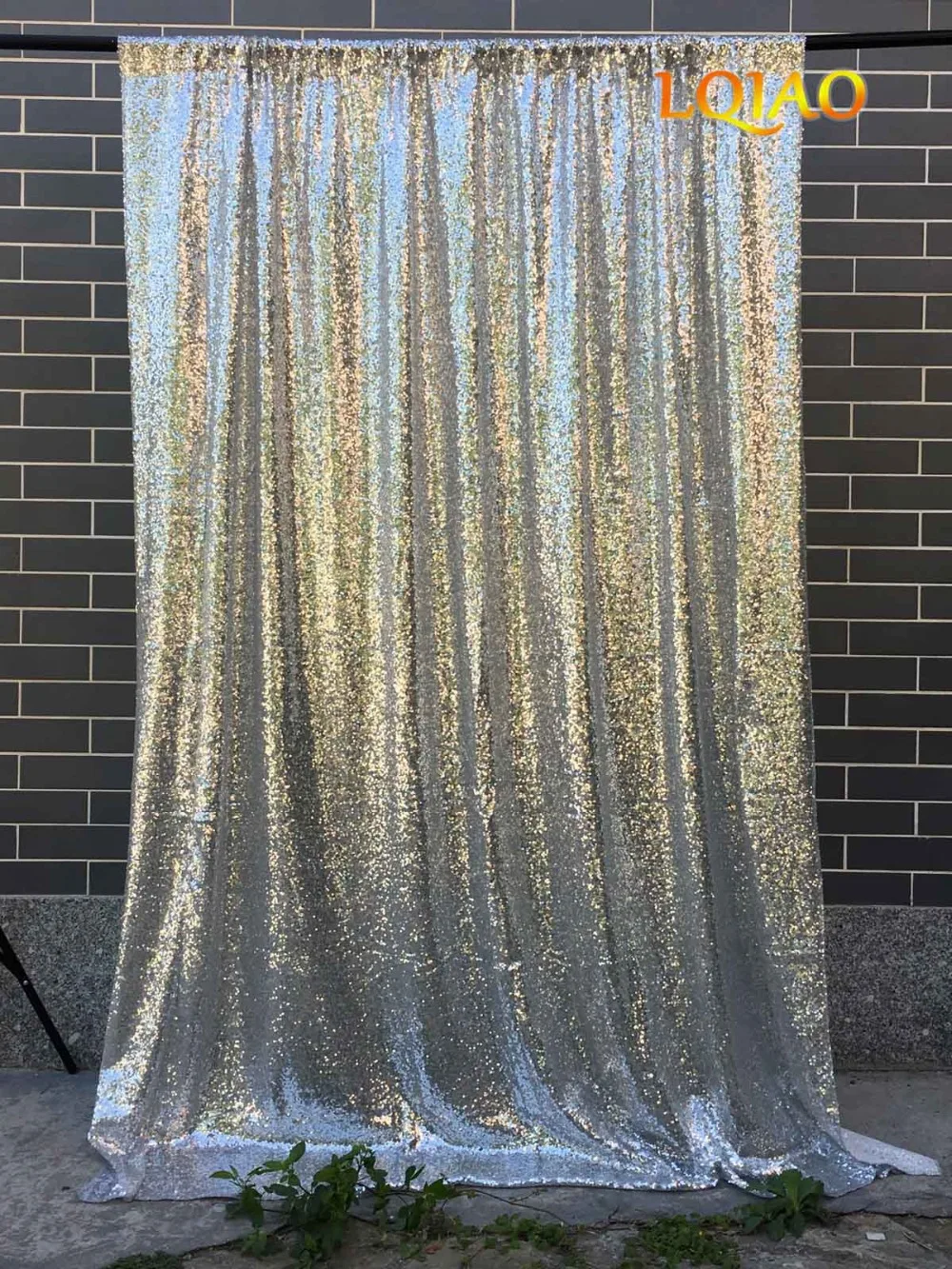 

LQIAO Silver Sequin Backdrop Curtain 4x10ft Sparkly Sequin Fabric Photo Booth Backdrop Curtain Wedding Birthday Party Decoration