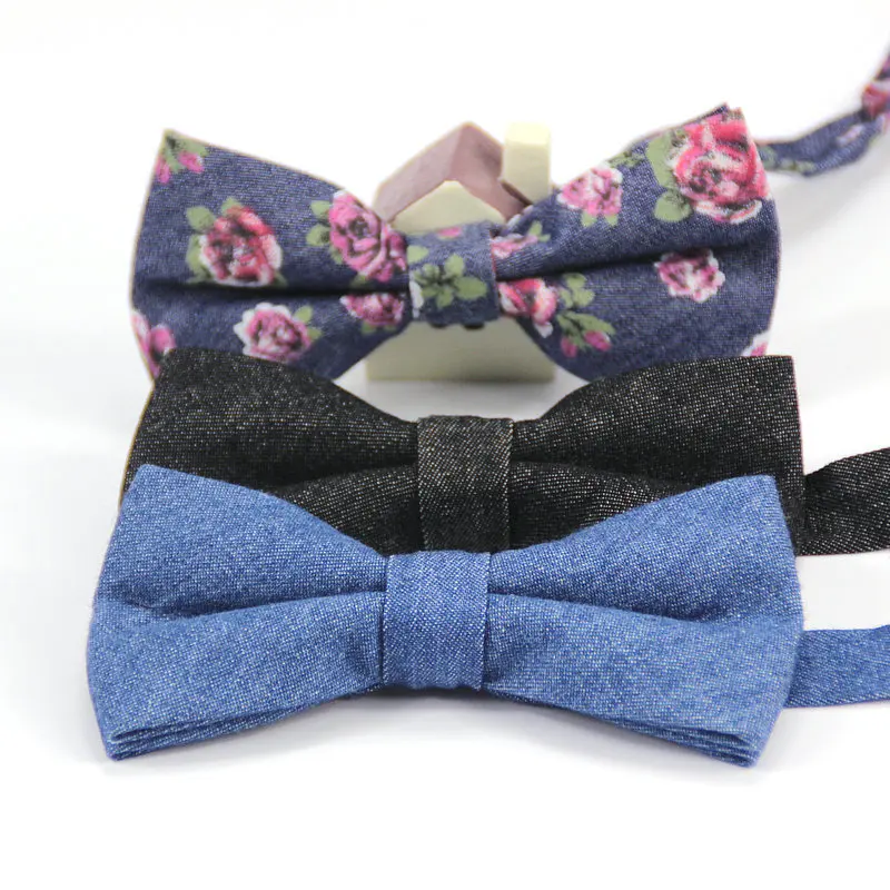 

Men's Classic Adjustable Denim Cotton bowtie Boys Childrens Students Solid butterfly Bow Tie Holiday Birthday Party Accessories