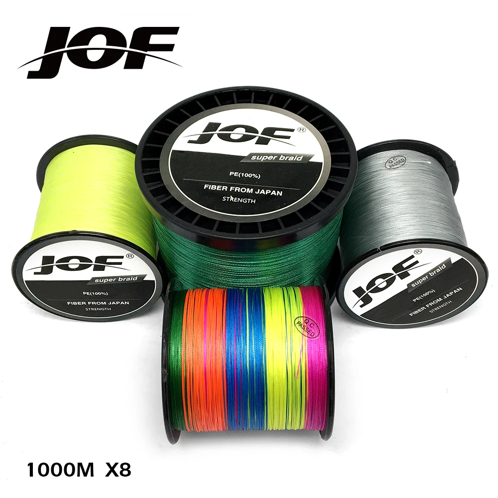 JOF 8 السواحل 1000 متر PE مضفر الصيد خط tresse بيكي المياه المالحة الصيد نسج متفوقة Extreme قوى عظمى 12LB إلى 78LB