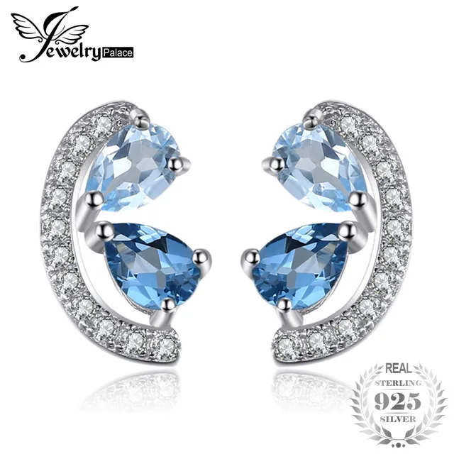 JewelryPalace 0.8ct Natural Sky Blue Topaz and London Blue Topaz Cluster Stud Ea JewelryPalace 0.8ct Natural Sky Blue Topaz and London Blue Topaz Cluster Stud Ea