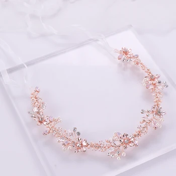 

Newest Design Rose Gold Hair Jewelry Pearl Crystal Flower Tiara Headbands Handmade Bridal Hairbands Wedding Hair Ornaments Party