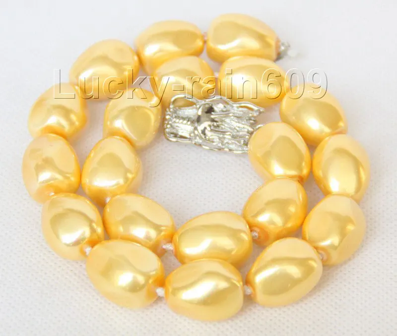 

>>> >>>17" 16X20mm drop baroque golden yellow seashell pearls necklace e2097
