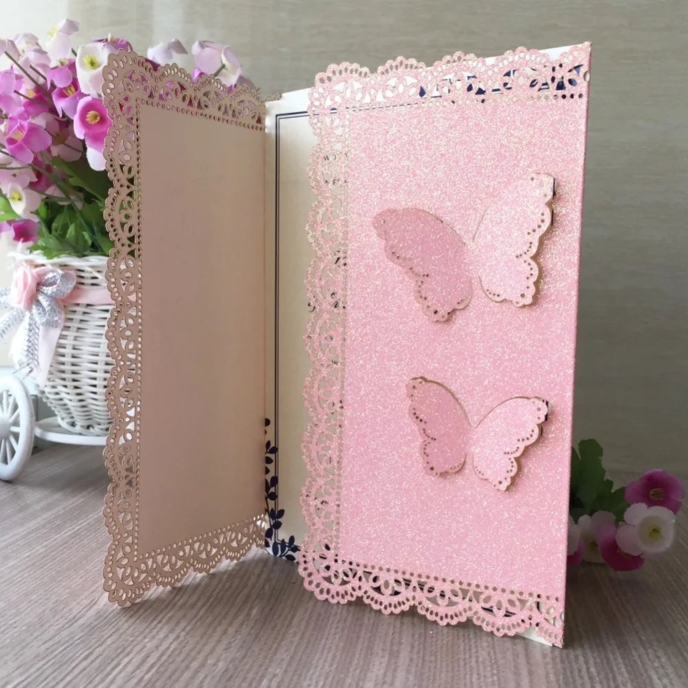 30pcs glitter pink paper wedding party invitaiton card birthday party place cards
