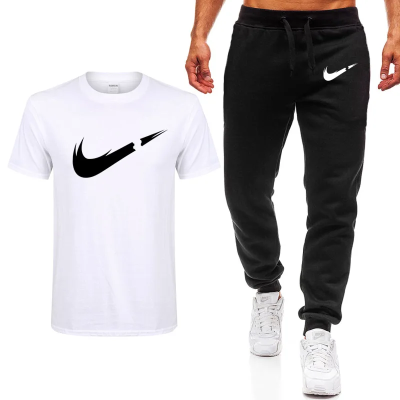 

2019 Summer New Men's T-shirt Casual Suits gym Men's Clothing Man Sets Tops+Pants Male sweatshirt Men Brand T Shirt Set