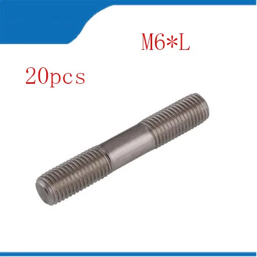 

double threaded stud 20PCS M6 Stainless Steel Double End Threaded Screw Headless Double Thread Studs Bolt M6*25/30/35/40-100mm
