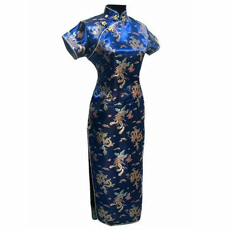 Black Womens Satin Long Cheongsam Qipao Traditional Chinese Dress S M L XL XXL XXXL 4XL 5XL 6XL Mujeres Vestido J3095