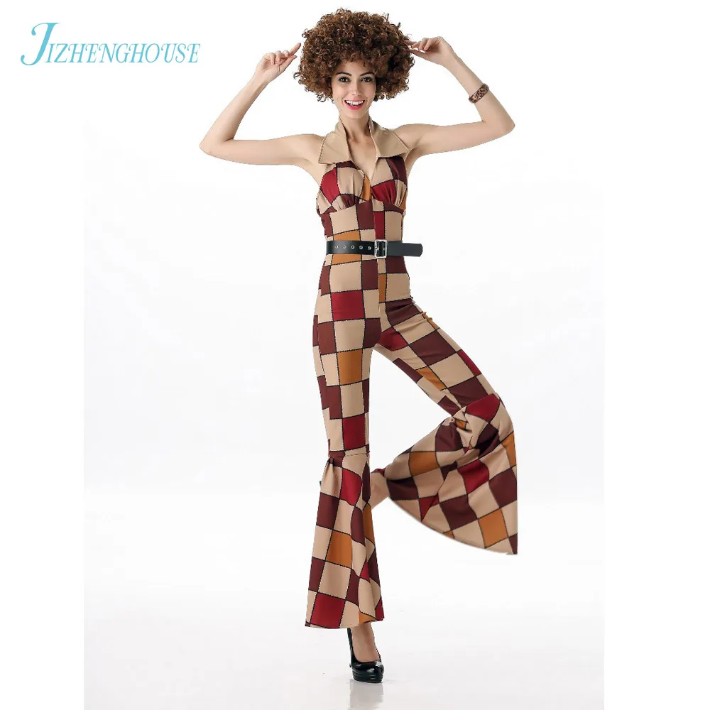 JIZHENGHOUSE Women Costume Halloween Vintage 70s Disco Jumpsuit Costume