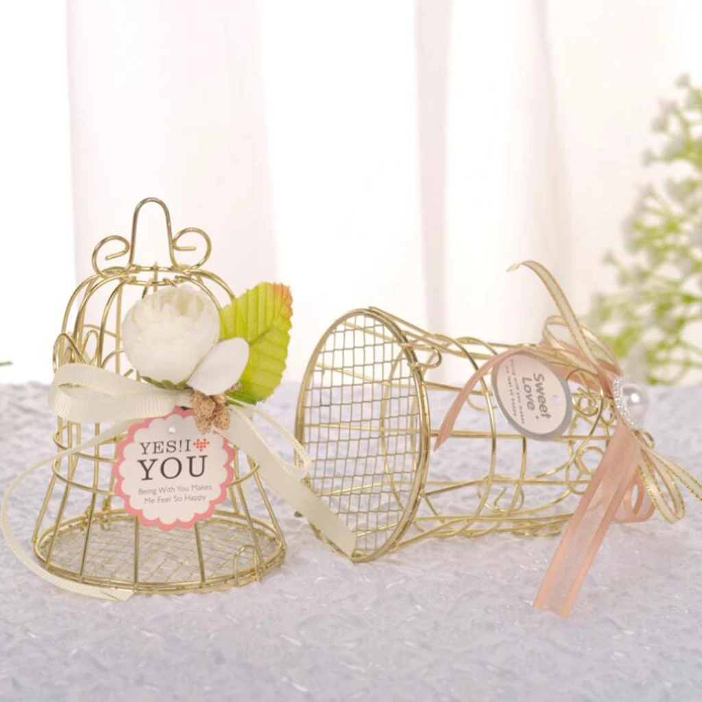 MagiDeal Gold Iron Bell Tin Bar Birdcage Metal Chocolate Candy Box Birthday Shower Party Favor Wedding Bomboniere with Ribbon