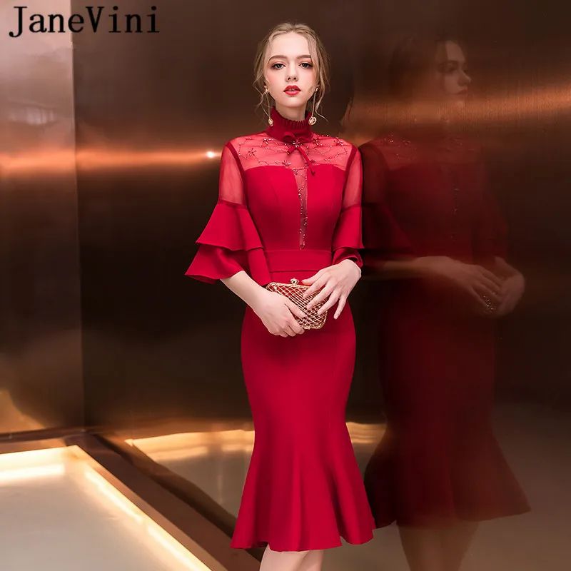 Очаровательные Красные атласные платья jaevini с бусинами для матери невесты