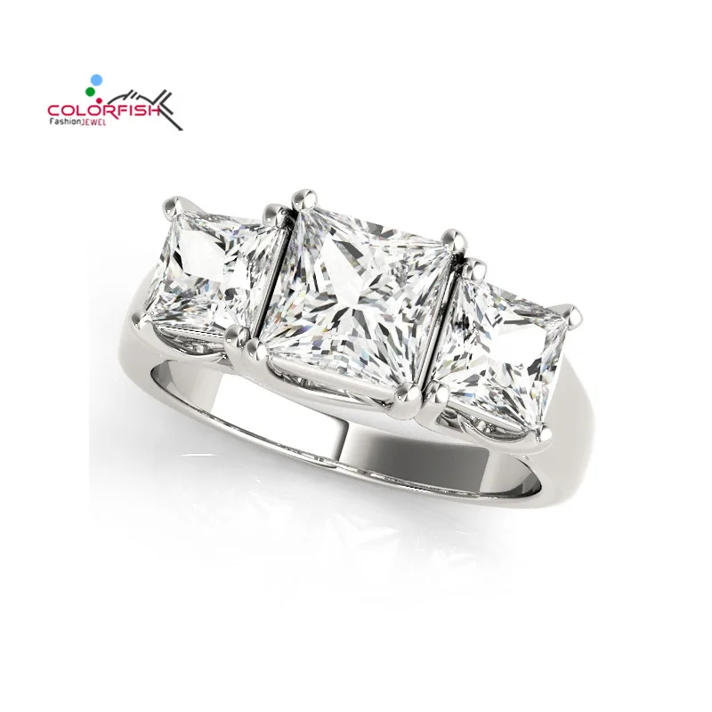 

COLORFISH New Arrival Princess Cut Ring Wedding 925 Sterling Silver Anillos Mujer Women Shine Three Stone Engagement Bands Ring
