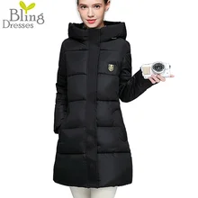 2016 Зимняя Куртка женская Мода Теплый Хлопок Куртка Вниз Молнию Куртки CoatSolid Цвет Капюшоном С Длинным Мягкий Parkas 10 Цвета