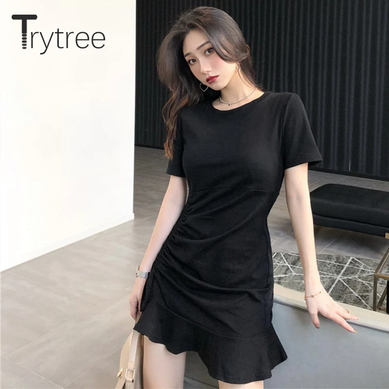 Trytree повседневное однотонное платье для лета и осени эластичное сексуальное