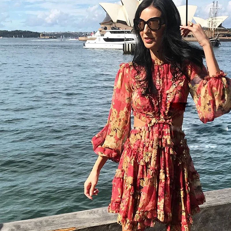 

2019 Sexy leaky print folds beach holiday fashion elegant dress Sexy evening Party Bodycon wholesale womens clothing autumn