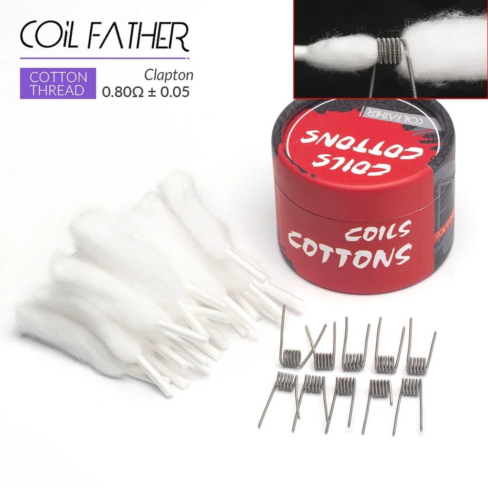 

Coil Father 10pcs Clapton Hive Tiger Quad Coil Flat Mix Twisted Fused Clapton 20pcs Cotton Electronic Cigarette Wire Premade