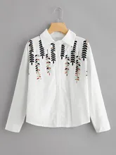Fashion New Women Turn Down Collar Long Sleeve Autumn Blouse Caual Slim Office Wear White Stereo Leaf Embroidery Shirt