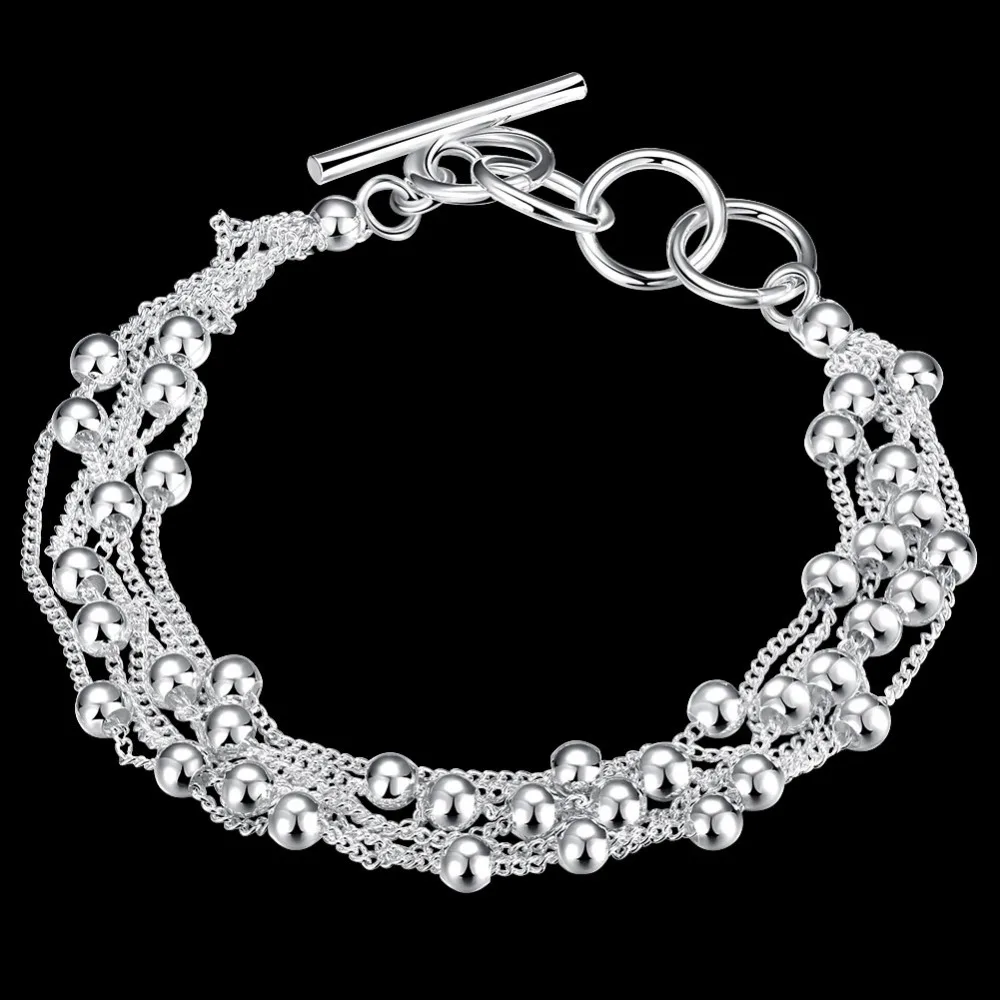 

Wholesale retail silver bracelet bangle silver fashion Beads Bracelet women Armband 925 jewelry
