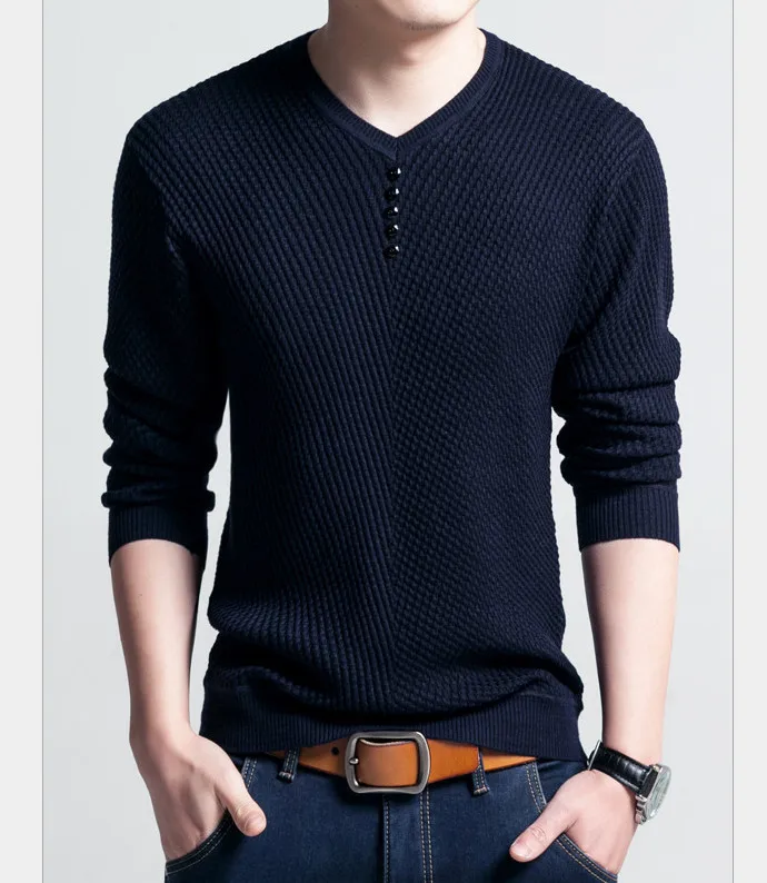 ZOEQO, мужской свитер, рубашка, Повседневные свитера, мужской однотонный вязаный модный свитер, пуловер, мужской вязаный свитер с длинным рукавом - Цвет: dark blue