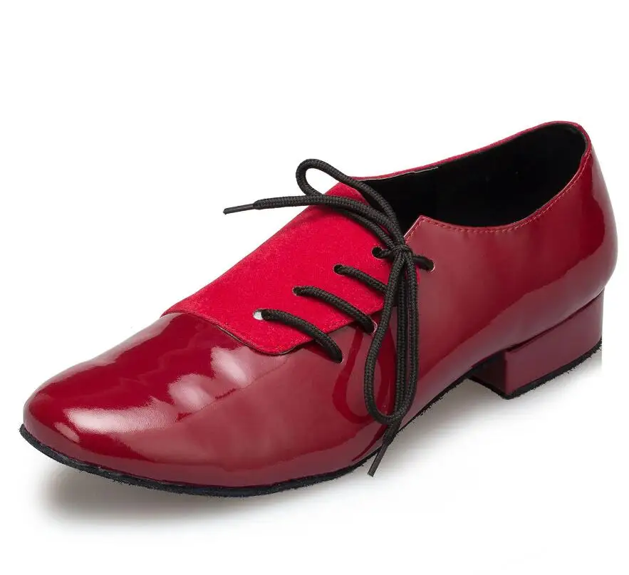 Новинка года; мужские туфли для латинских танцев из натуральной кожи; Обувь для бальных танцев на низком каблуке 2,5 см; модные вечерние ботинки с тупым носом - Цвет: red heel 4.5cm