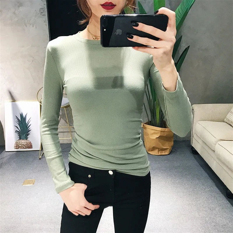 Women Crew Neck Ribbed  Long Sleeve Slim Fit T-shirt For size XS/S
