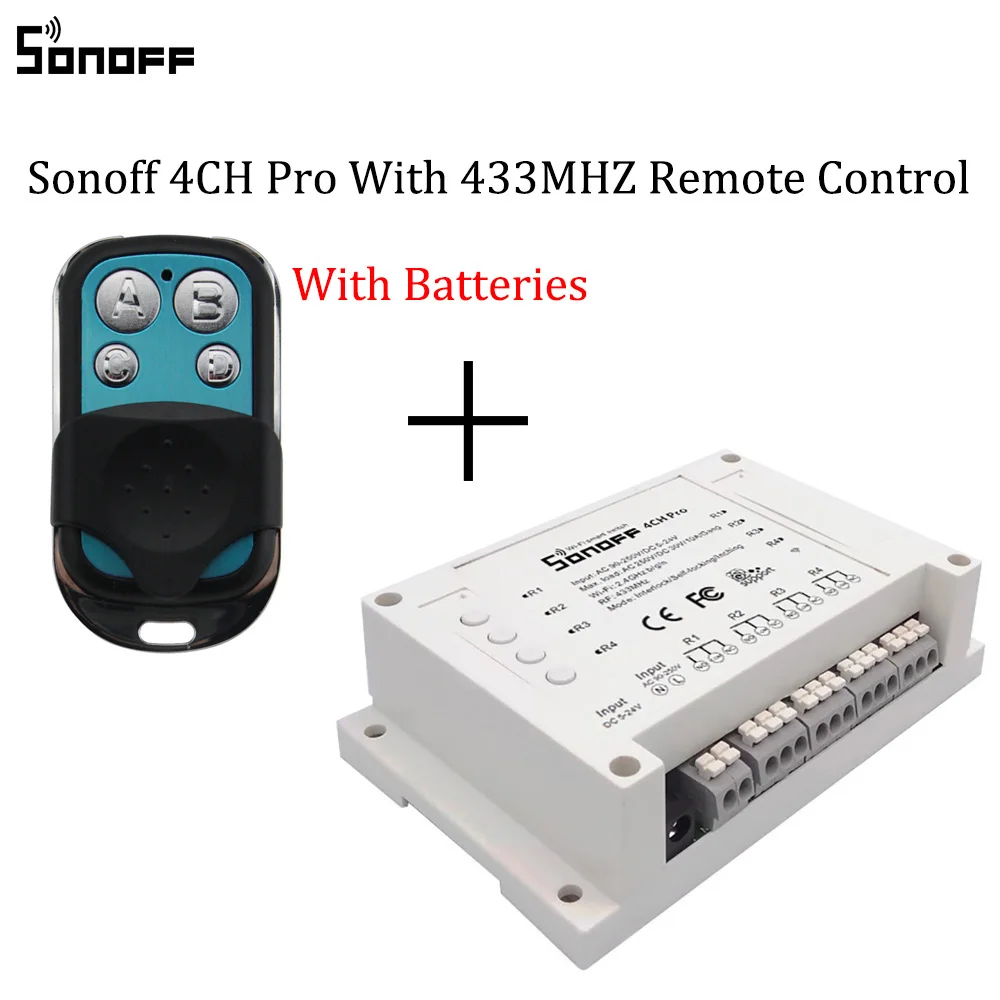Sonoff 4CH Pro умный дом RF Wifi переключатель света 4 банды 3 рабочих режима Inching Interlock Self-locking Wifi переключатель работы с Alexa