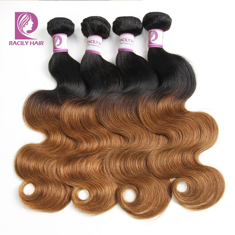 Racily Hair 1B/30 бразильские объемные волнистые пряди с закрытием Remy человеческие волосы пряди с закрытием коричневые Омбре пряди с закрытием