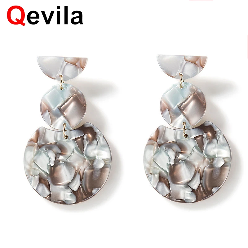 

Qevila Hoop Earrings Jewelry 2019 New Fashion Bohemian Vintage Acrylic Round Hoop Earrings for Women Earrings Statement Jewelry