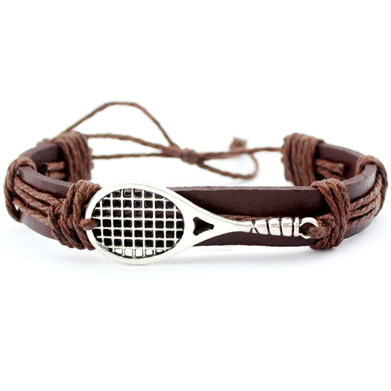 

Tennis Soccer Football Baseball Softball Volleyball Lacrosse Hockey Gymnastics Basketball Swim Charm Leather Bracelets Jewelry